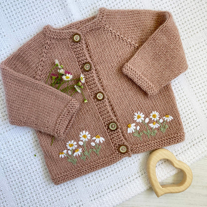 a pdf daisy embroidery pattern for baby cardigans