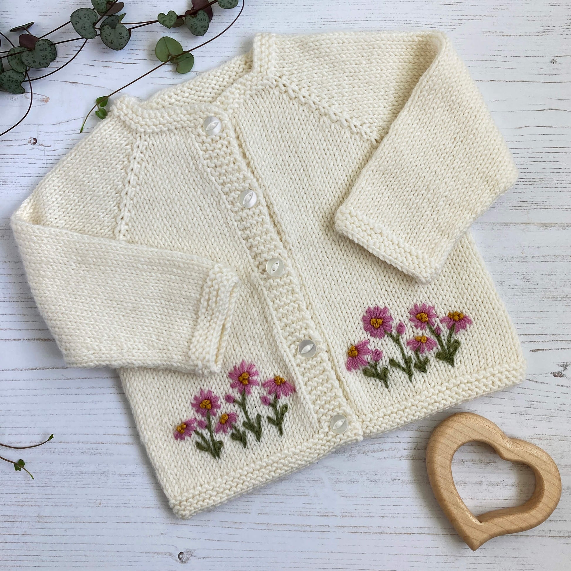 Baby Cardigan Knitting Pattern with Daisy Embroidery DAISY