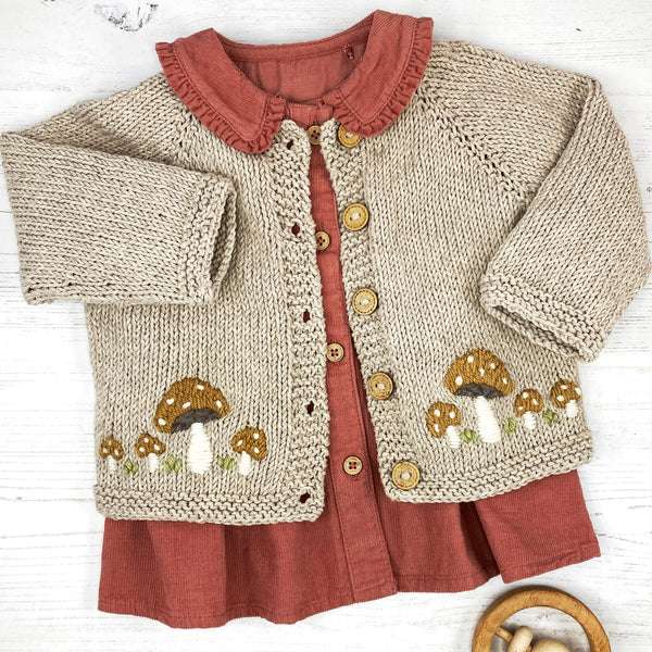 Toadstool Embroidered Baby Cardigan Knitting Pattern - TOADSTOOL CARDI ...